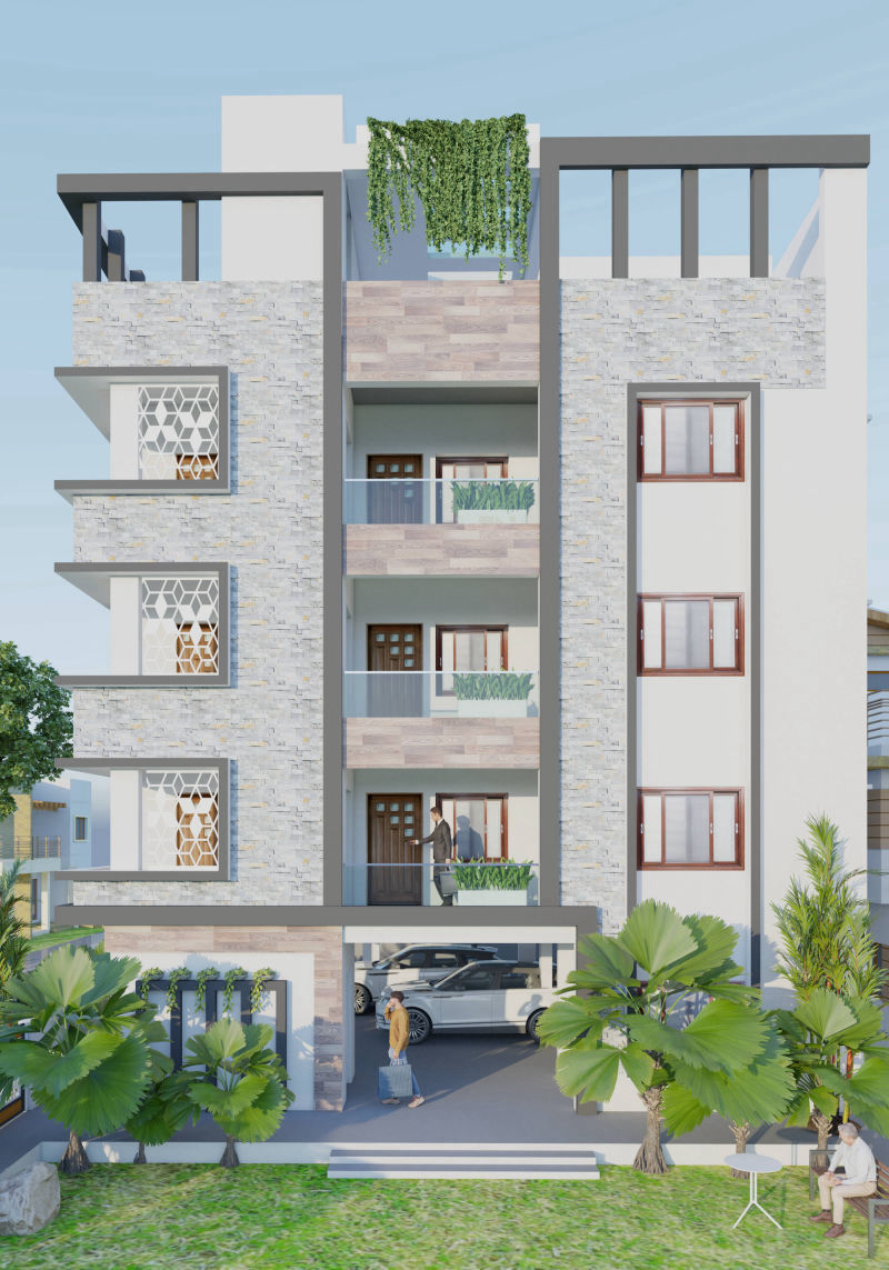 Apartment House Front Elevation Design