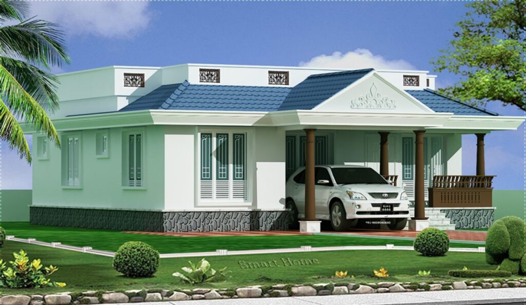 Assam type single floor house front design 3d Images
