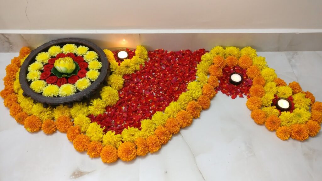 Diwali Rangoli Designs with Flowers & Leaves