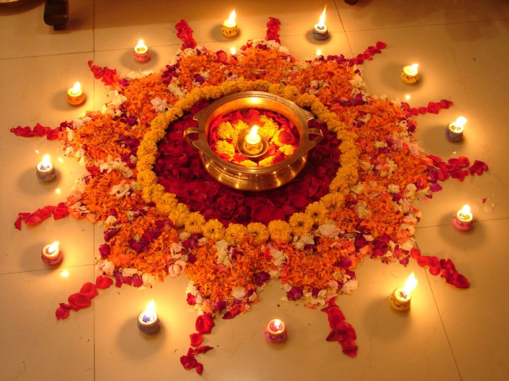 Diwali-Rangoli-Designs-with-Flowers-Leaves-1