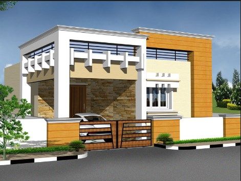 Single floor house front design Indian Style 3d Images