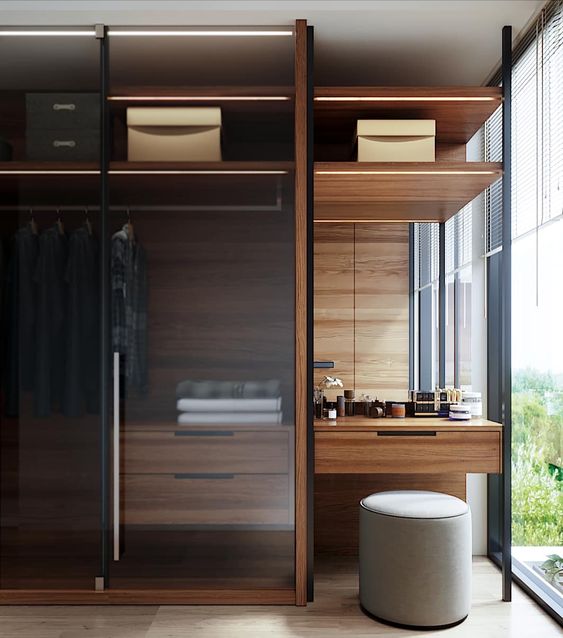 sliding wardrobe design with dressing table