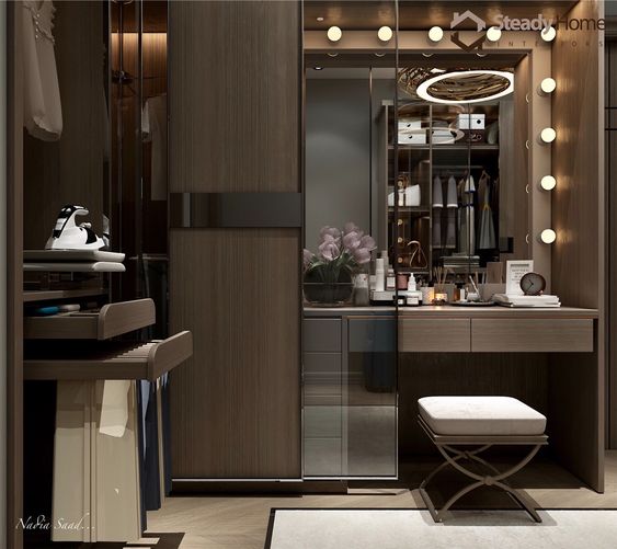 sliding wardrobe design with dressing table