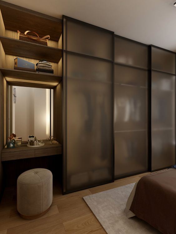 sliding wardrobe design with dressing table