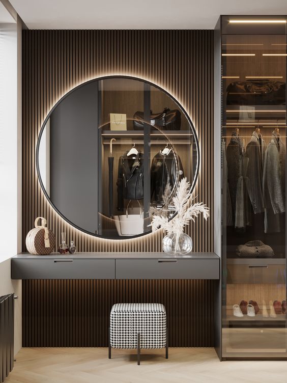 sliding wardrobe design with dressing table