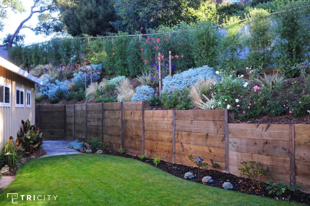 Contemporary Wood Simple Retaining Wall Ideas For Sloped Backyard