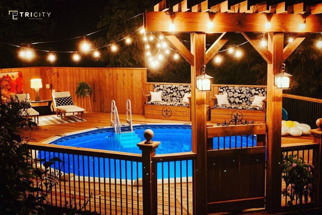 Moonlighting for Above Ground Pool Deck Ideas on a Budget