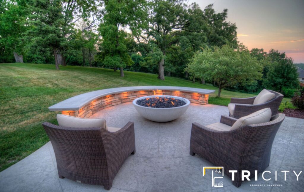 Concrete Patio With Country Backyard Rustic Fire Pit Ideas 