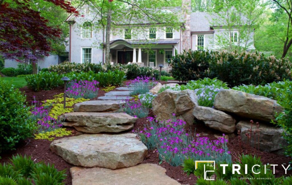 Create a Stepping Stone Pathway For Low Maintenance Modern Front Yard Landscaping Ideas 
