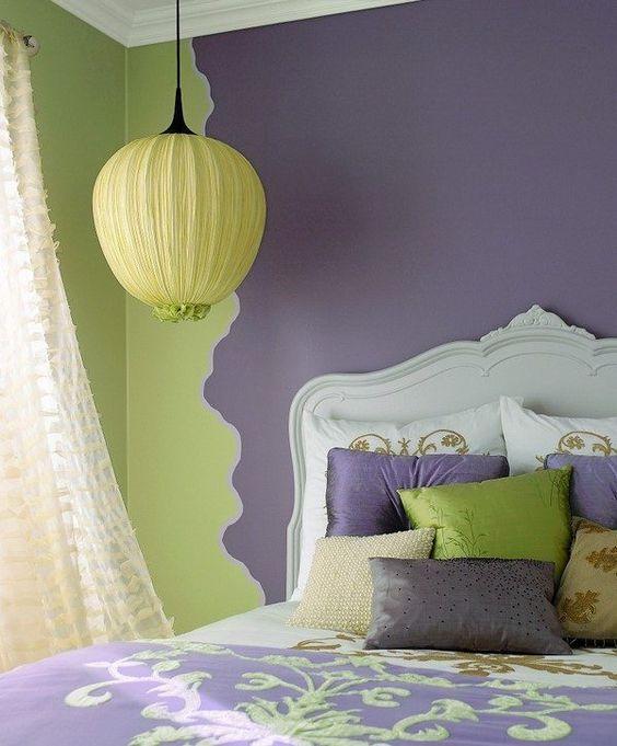 Green and Purple Two Color Combination For Bedroom Walls