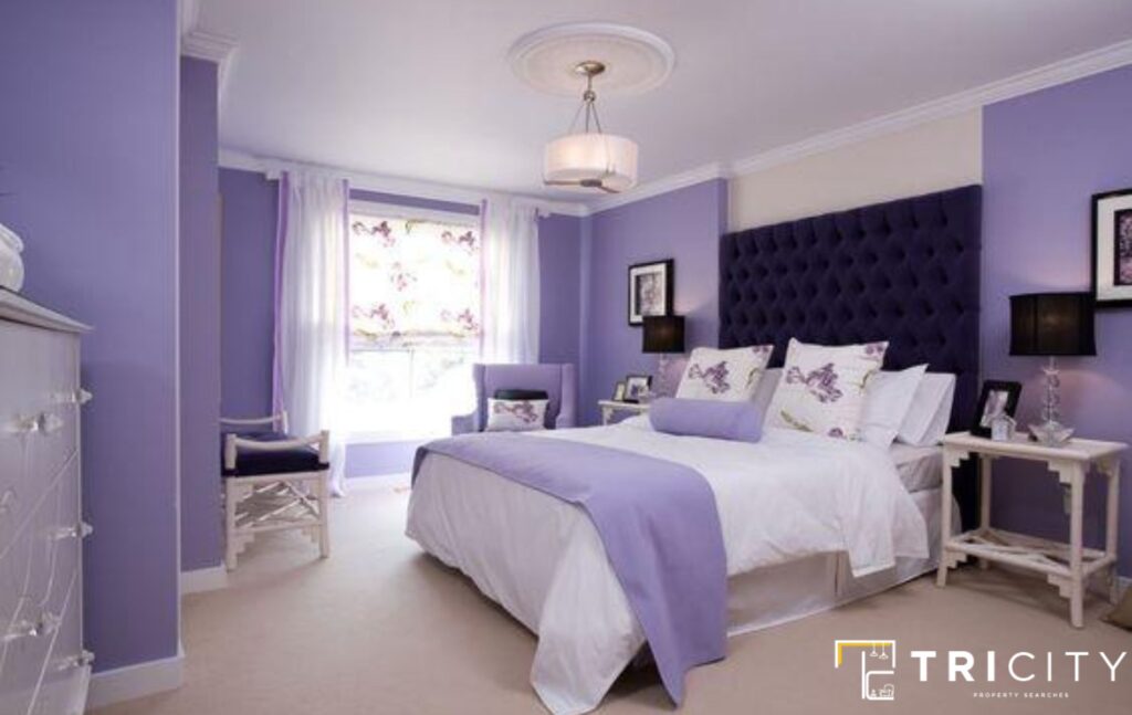 Grey and purple two color combination for bedroom
