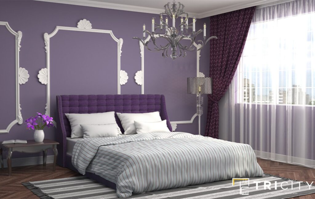 Grey and Purple Two Color Combination For Bedroom 