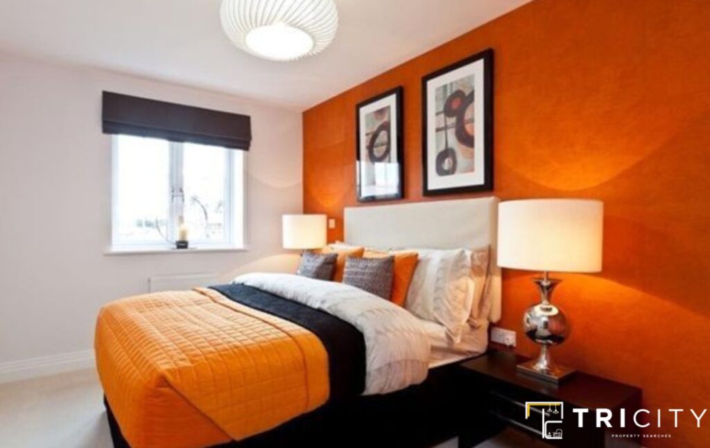 Matte Black and Persimmon Orange Two Color Combinations For Bedroom Walls