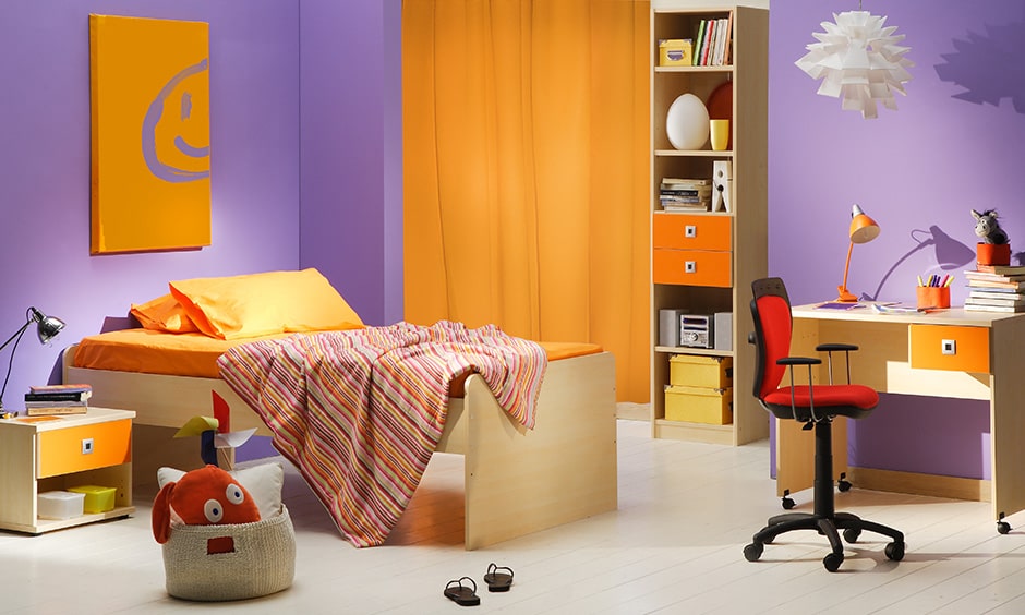 Orange and Purple Two Color Combination For Bedroom Walls