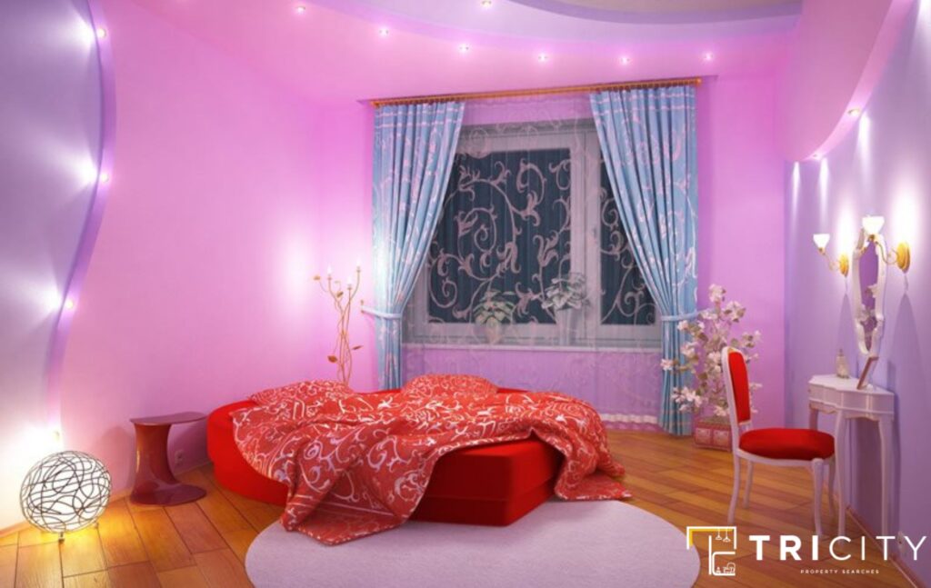 pink and purple two color combination for bedroom