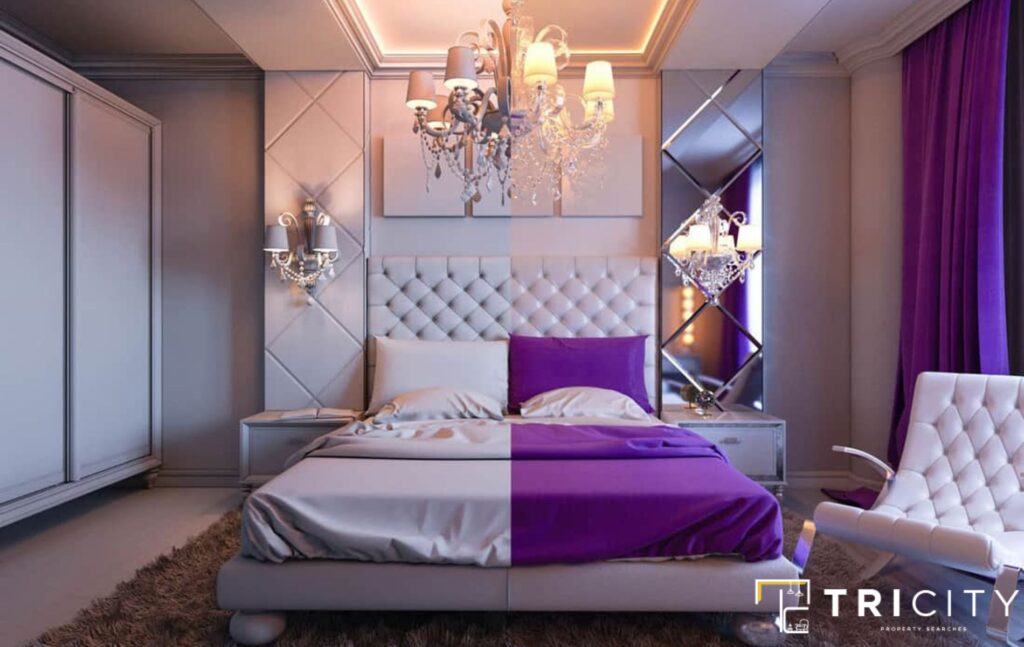 White and Purple Two Color Combination For Bedroom Walls