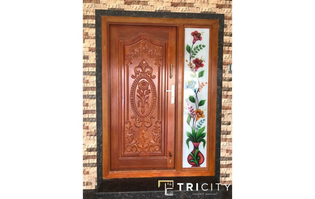Indian Main Door Designs With Glass and Wood