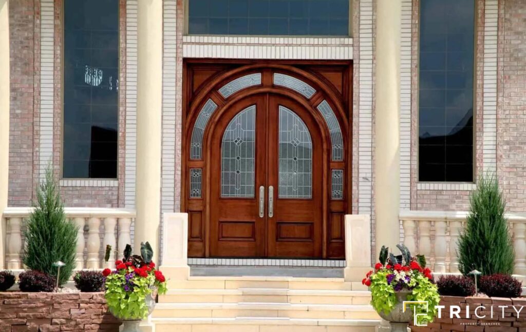 Indian Main Door Designs With Metal, Glass, and Wood
