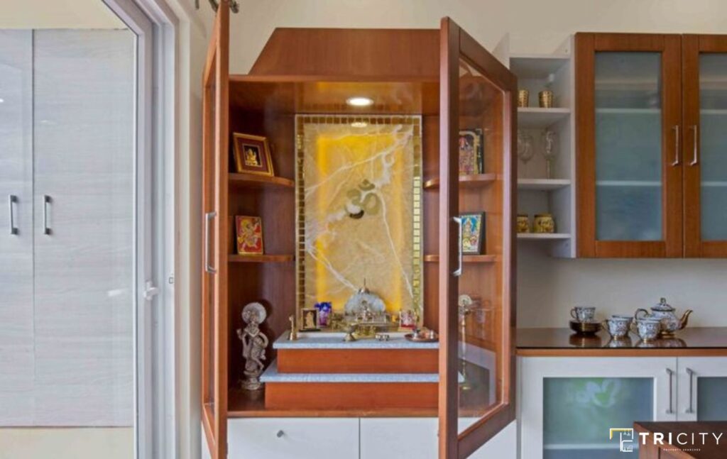 Cupboard Space Saving Small Pooja Room Designs In Apartments