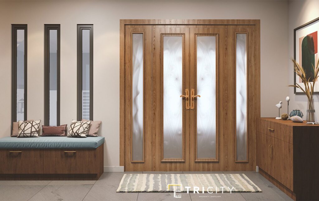 Glass and Wooden Main Hall Double Door Design