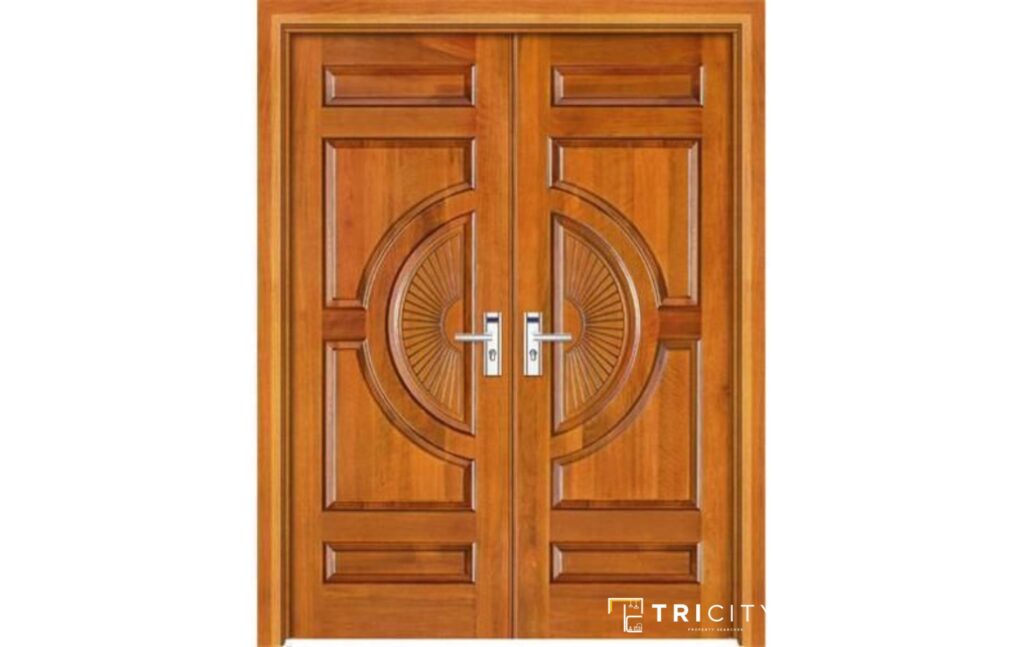 Plain Wooden Main Hall Double Door Design