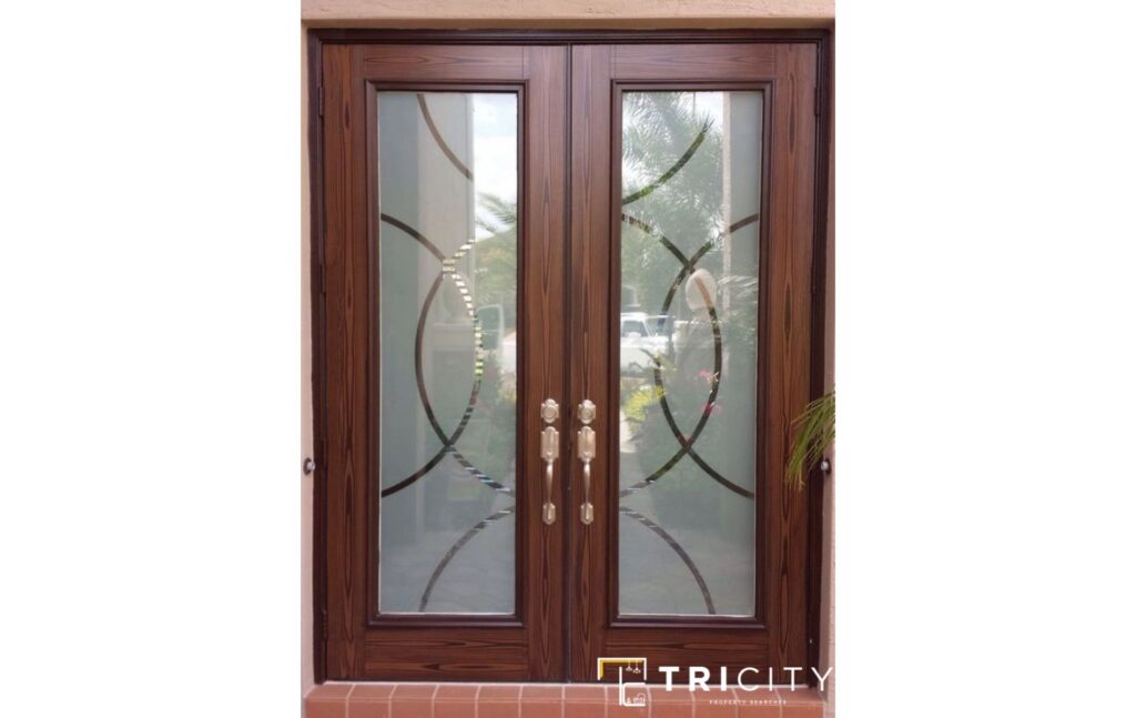 Glass and Wooden Main Hall Double Door Design