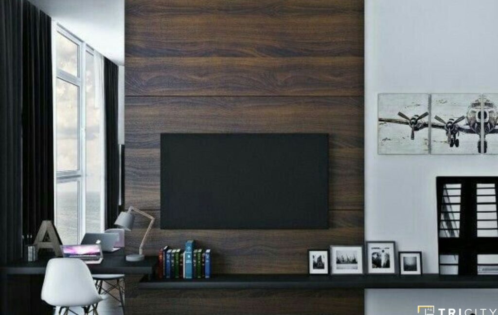 Minimalist Wooden Modern TV Panel Design For Bedroom