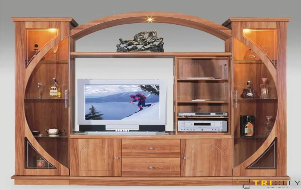 Designer wood TV showcase design