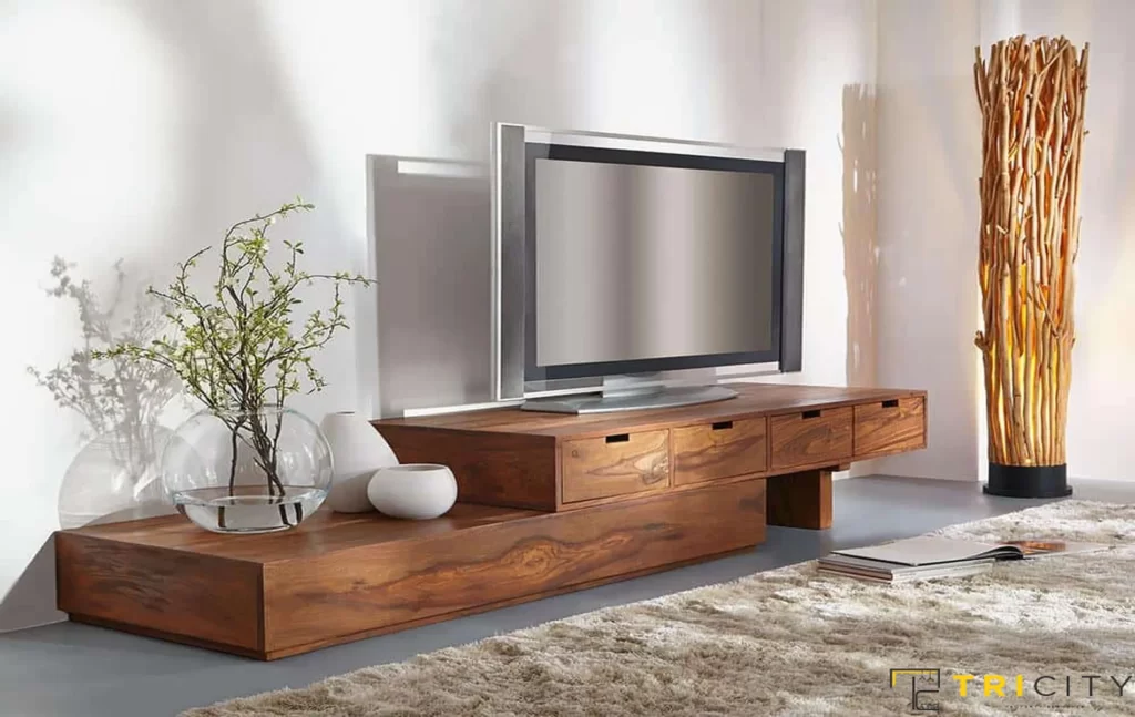 Designer wood TV showcase design