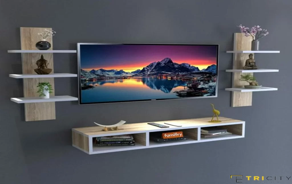 Floating wood TV showcase design
