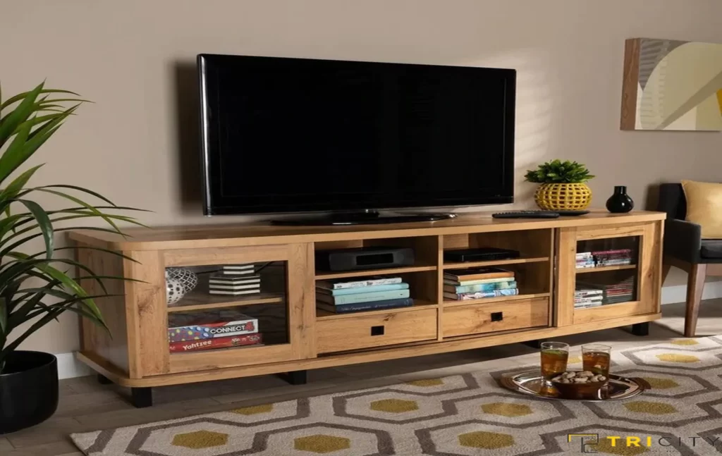 Simple wood TV showcase design
