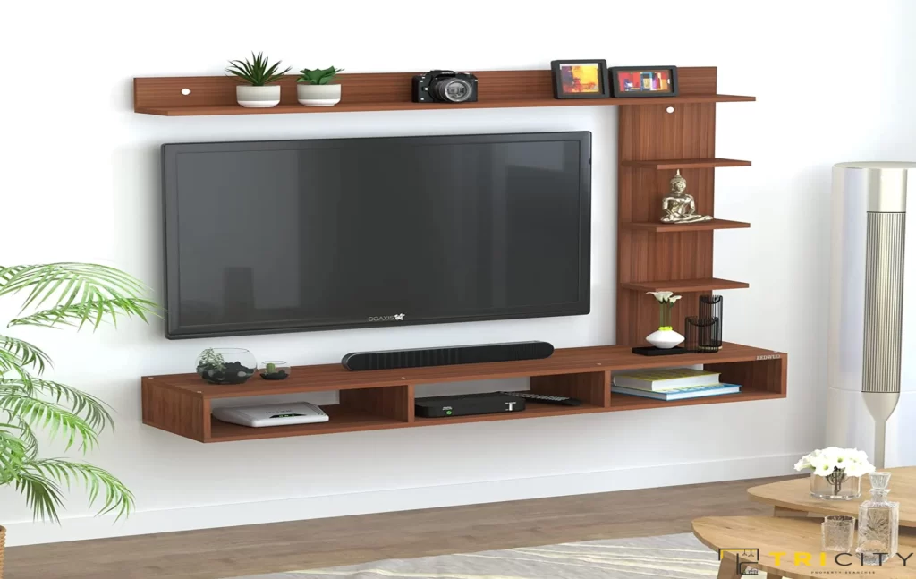 Wall mount wood TV showcase design
