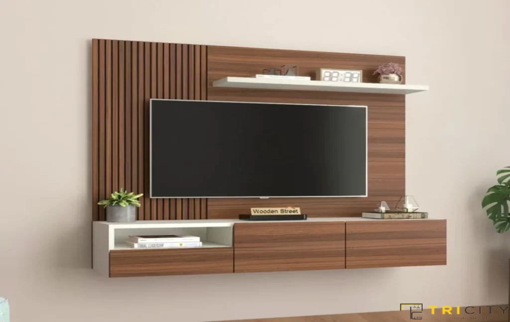 Wall mount wood TV showcase design