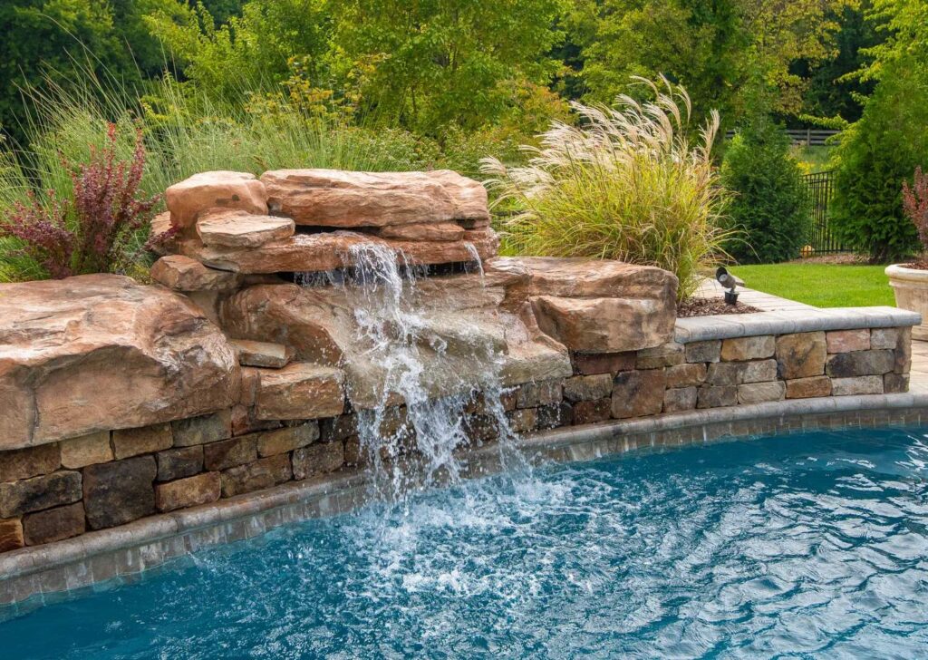 Backyard Pool Landscaping with Water Feature